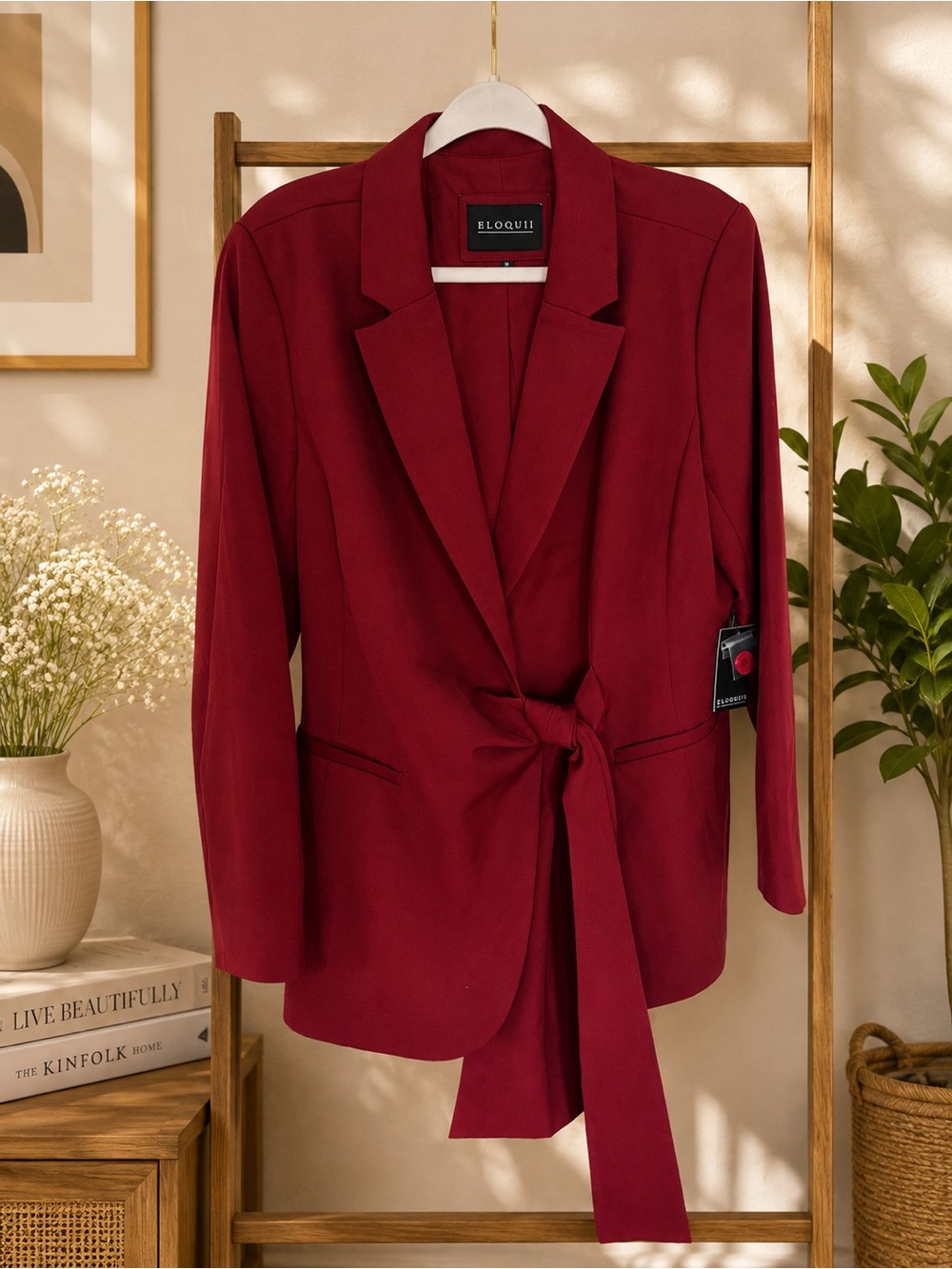 Eloquii Burgundy Tie-Waist Blazer